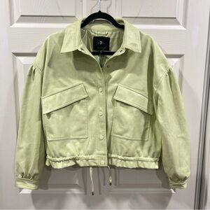 7 For All Mankind Faux Leather Bomber Jacket Light Lime Green Size Medium NWT